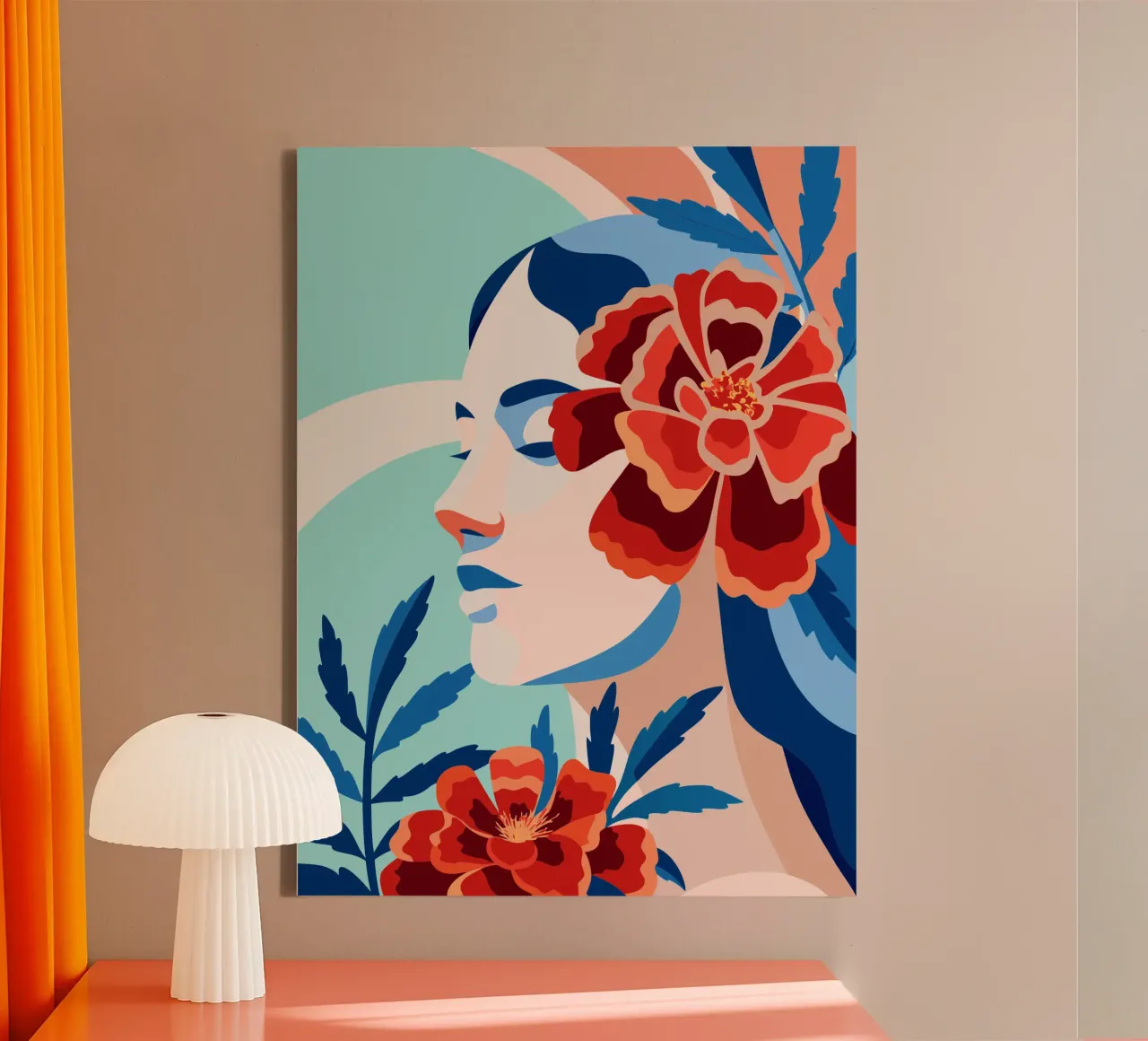 Donna con fiori tela con Cornice a cassetta da HAPPY SHOP