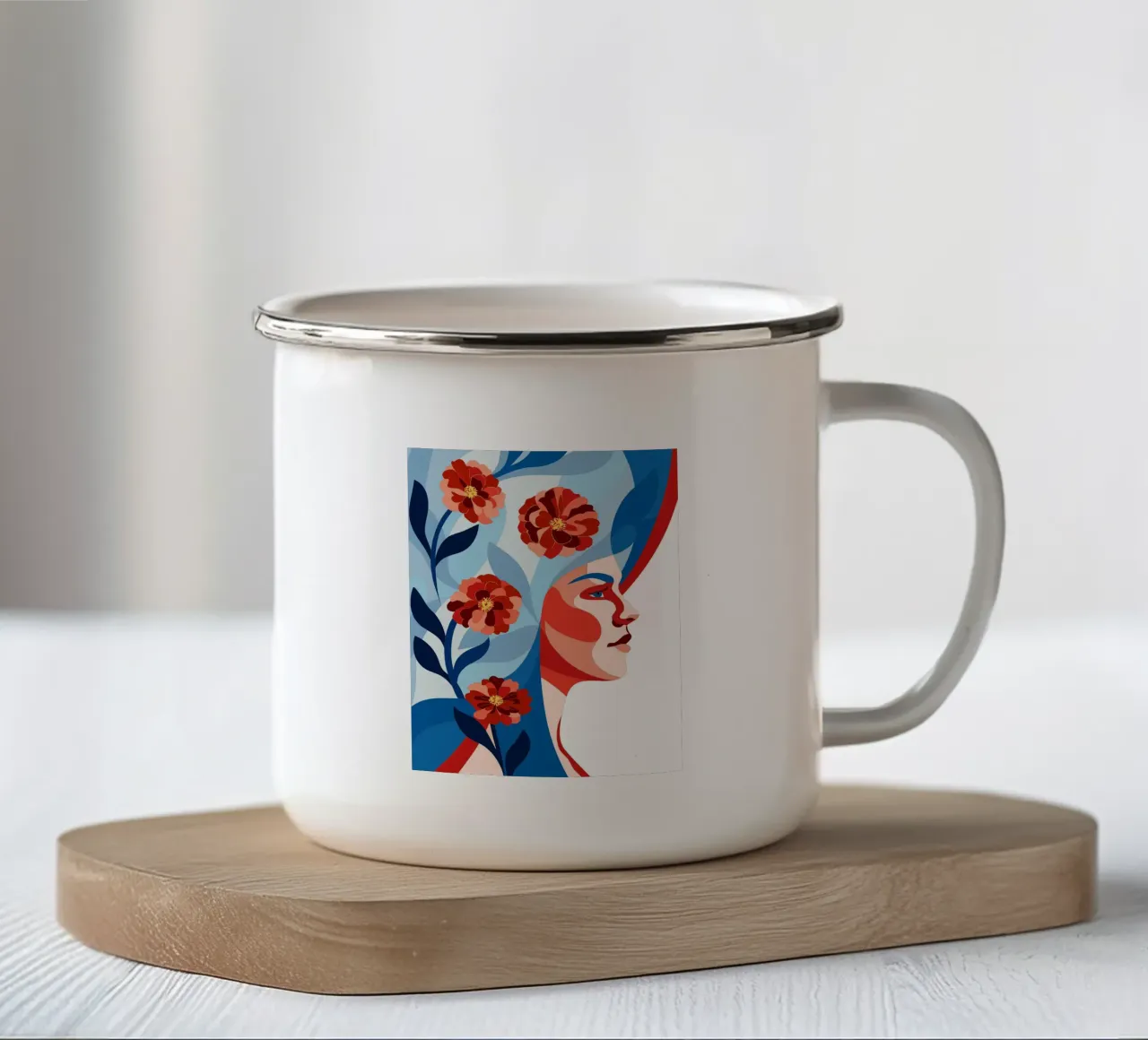 Donna con fiori tazza in smalto da HAPPY SHOP