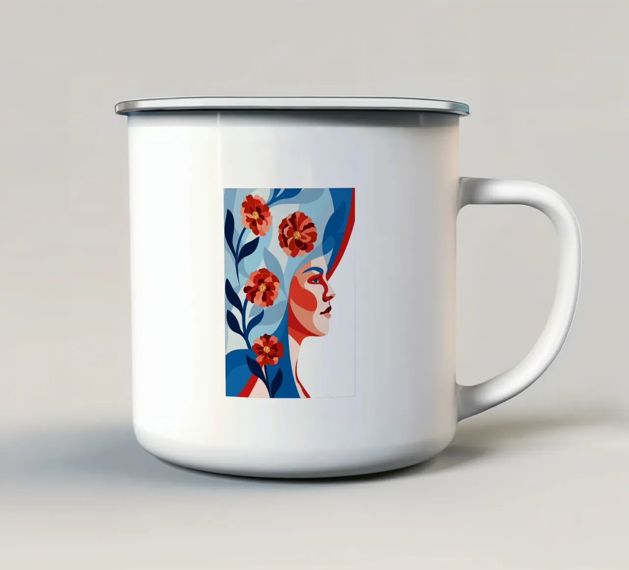 Donna con fiori tazza in smalto da HAPPY SHOP
