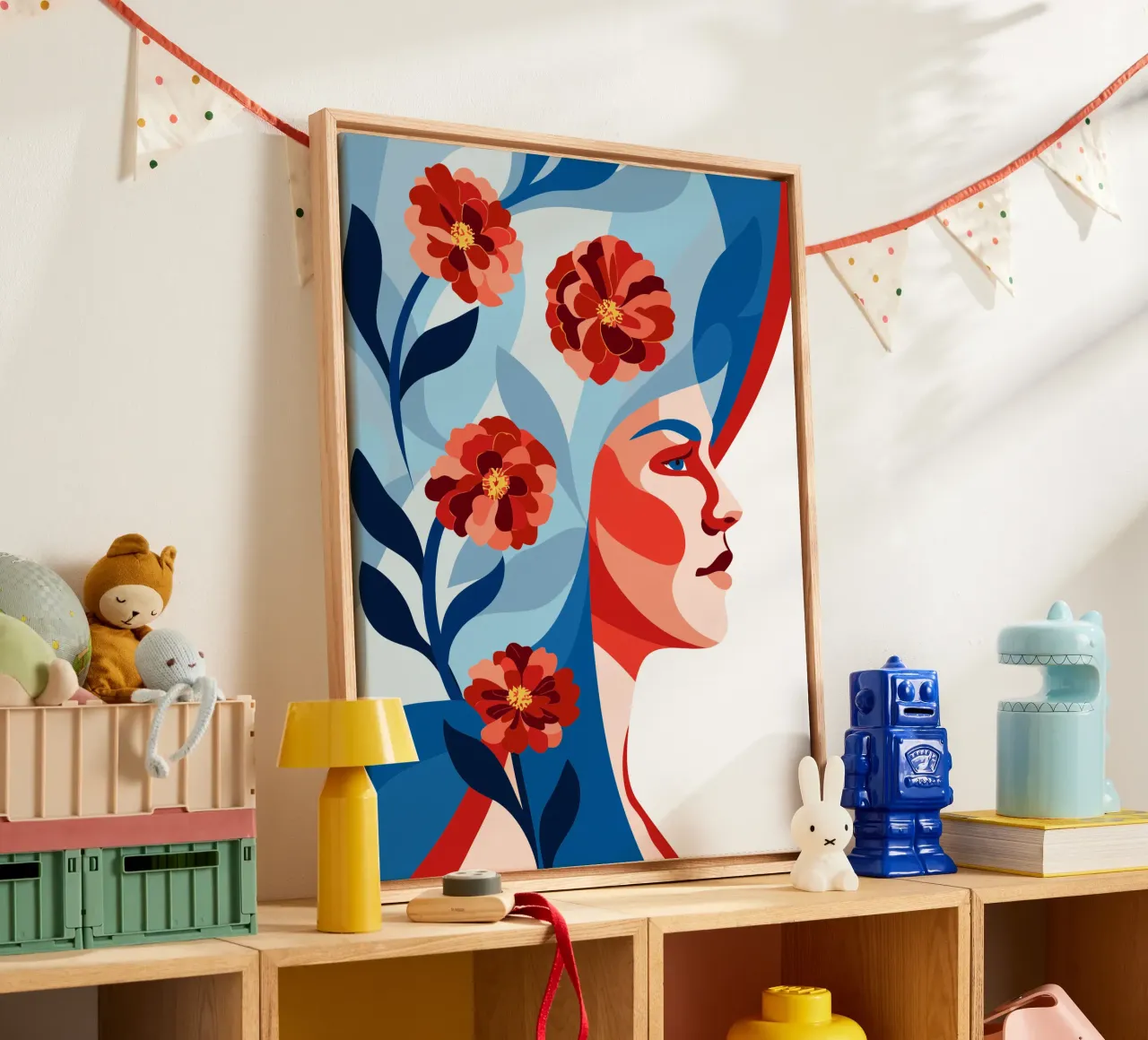 Donna con fiori tela con Cornice a cassetta da HAPPY SHOP