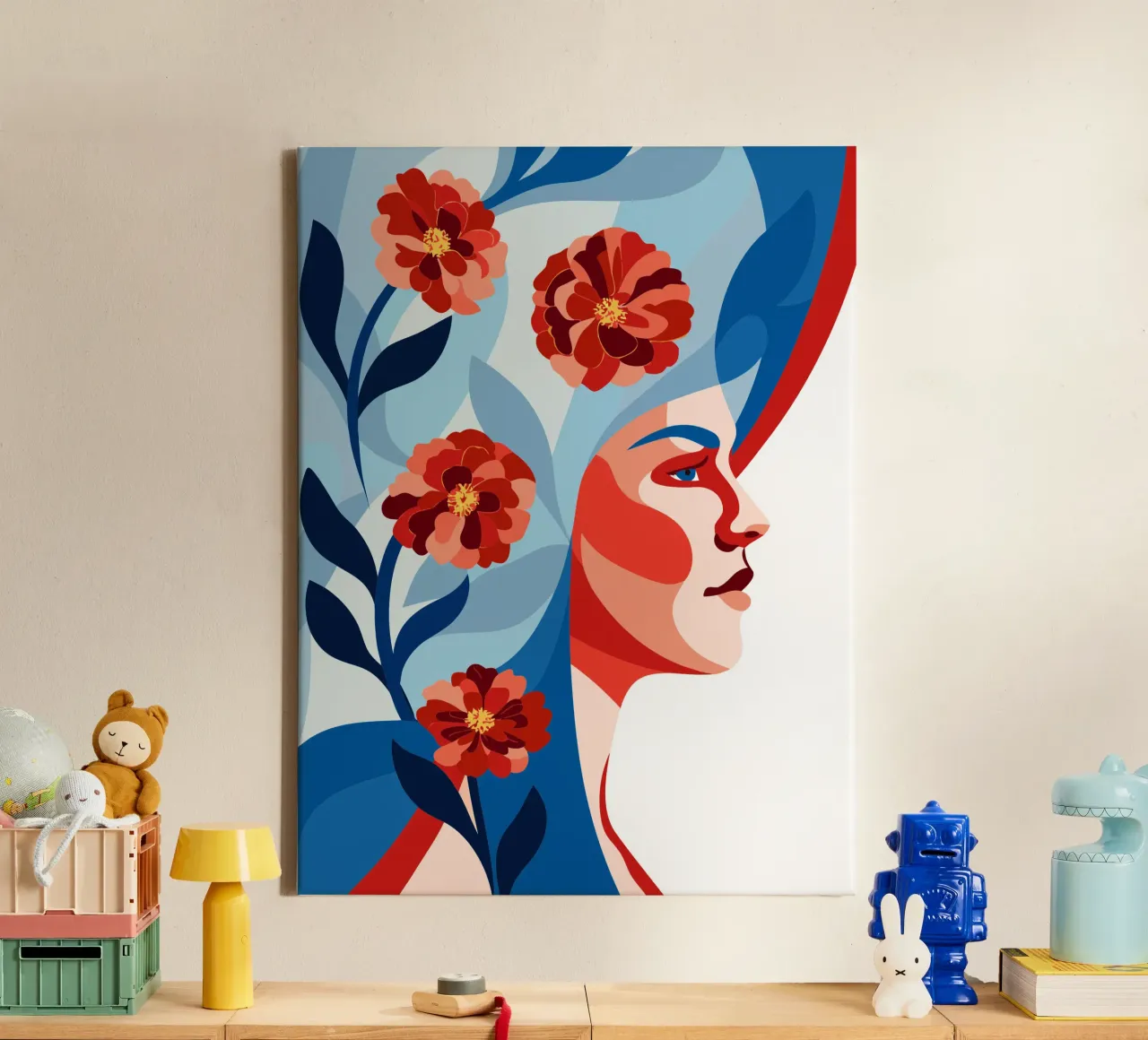 Donna con fiori tela con Cornice a cassetta da HAPPY SHOP