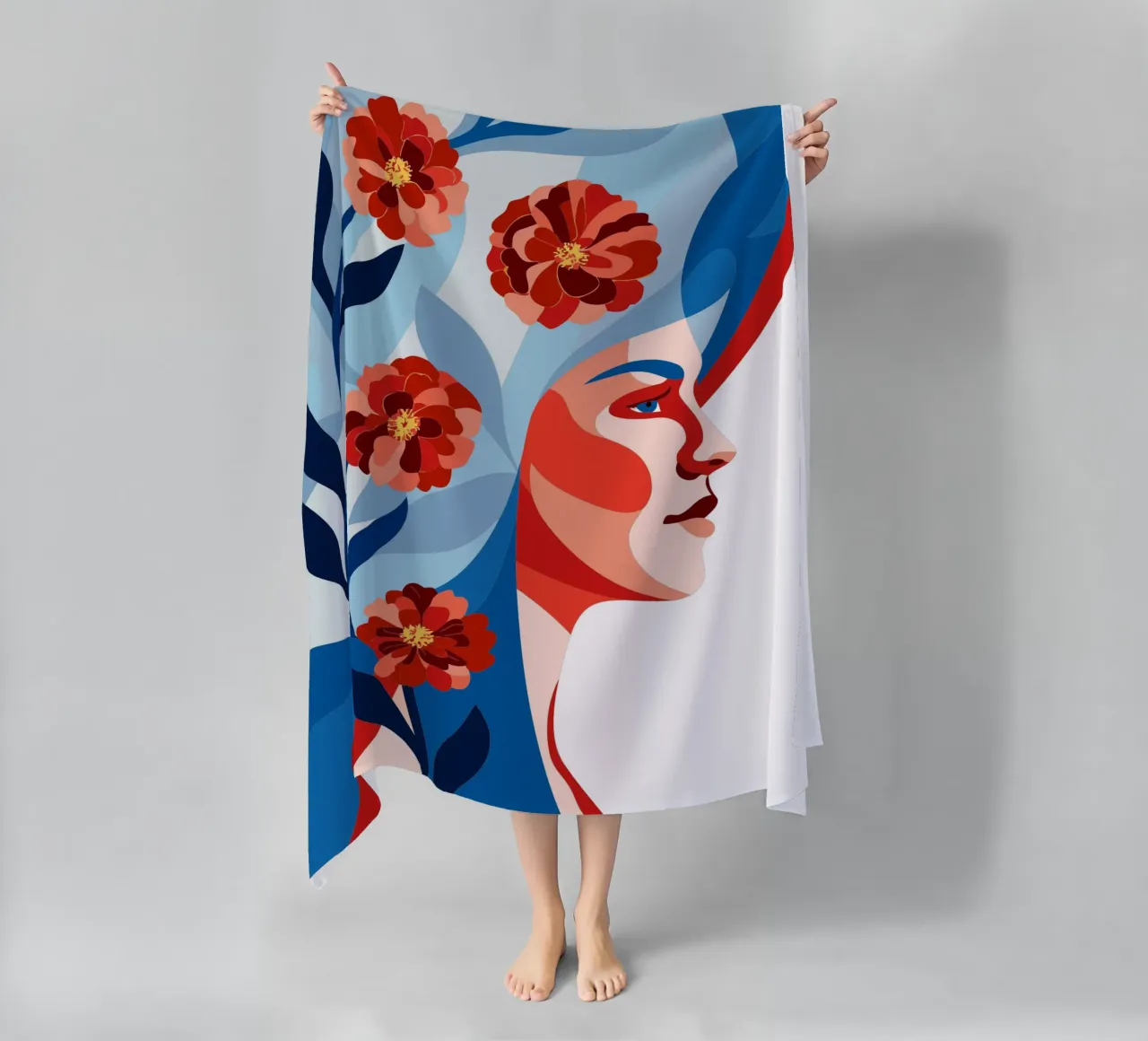 Donna con fiori telo mare da HAPPY SHOP