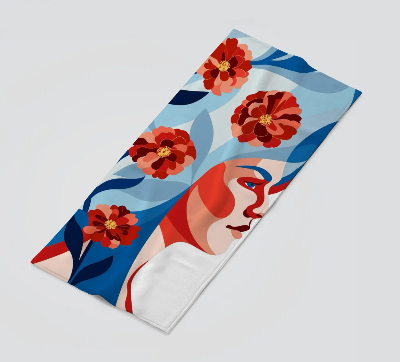 Donna con fiori telo mare da HAPPY SHOP