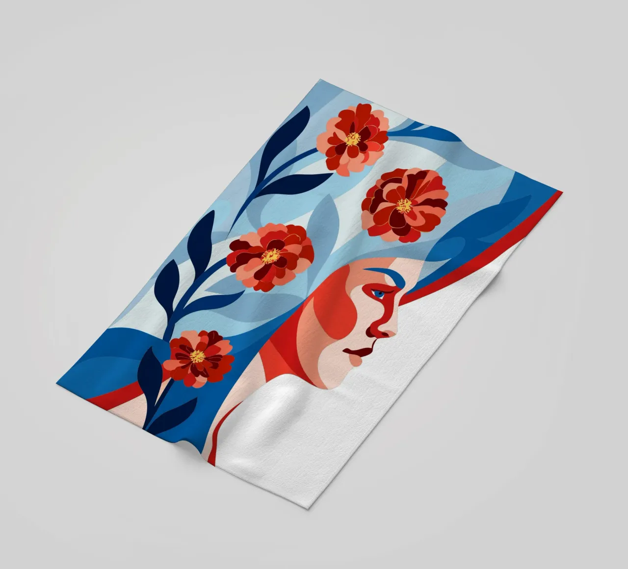 Donna con fiori telo mare da HAPPY SHOP
