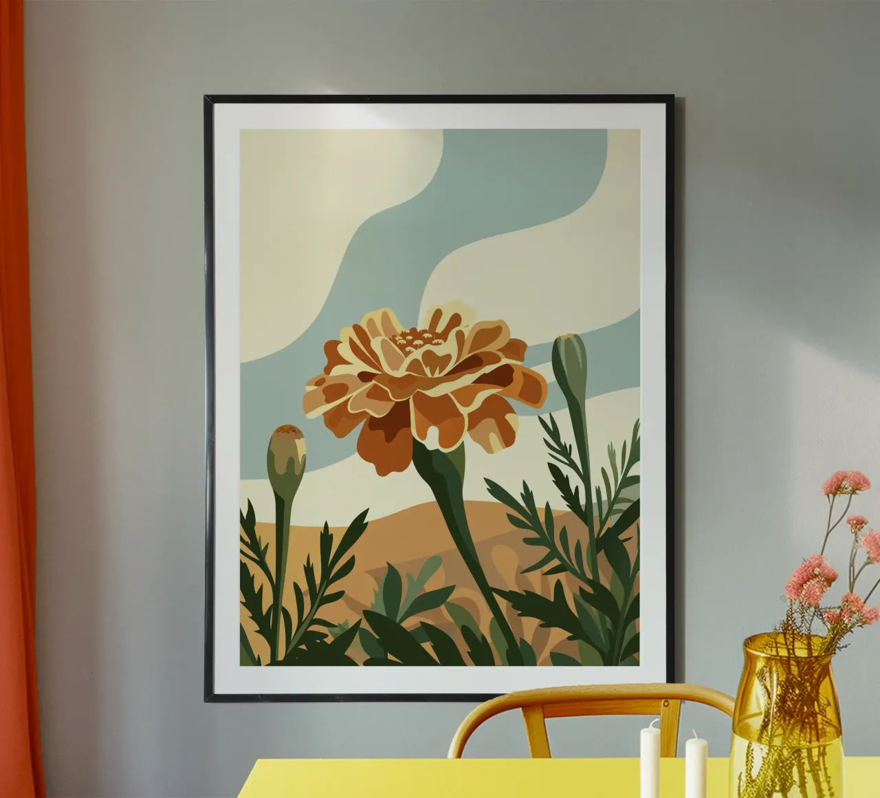 Tagetes Erecta Fiore poster con telaio in legno da HAPPY SHOP