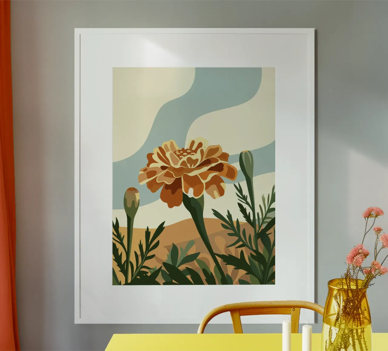 Tagetes Erecta Fiore poster con telaio in legno da HAPPY SHOP