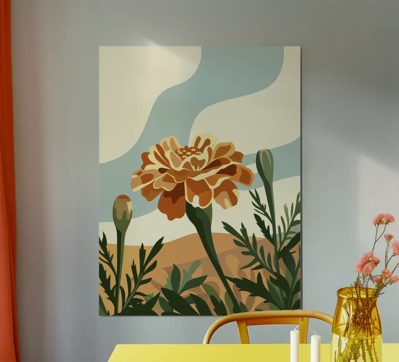 Tagetes Erecta Fiore poster con telaio in legno da HAPPY SHOP