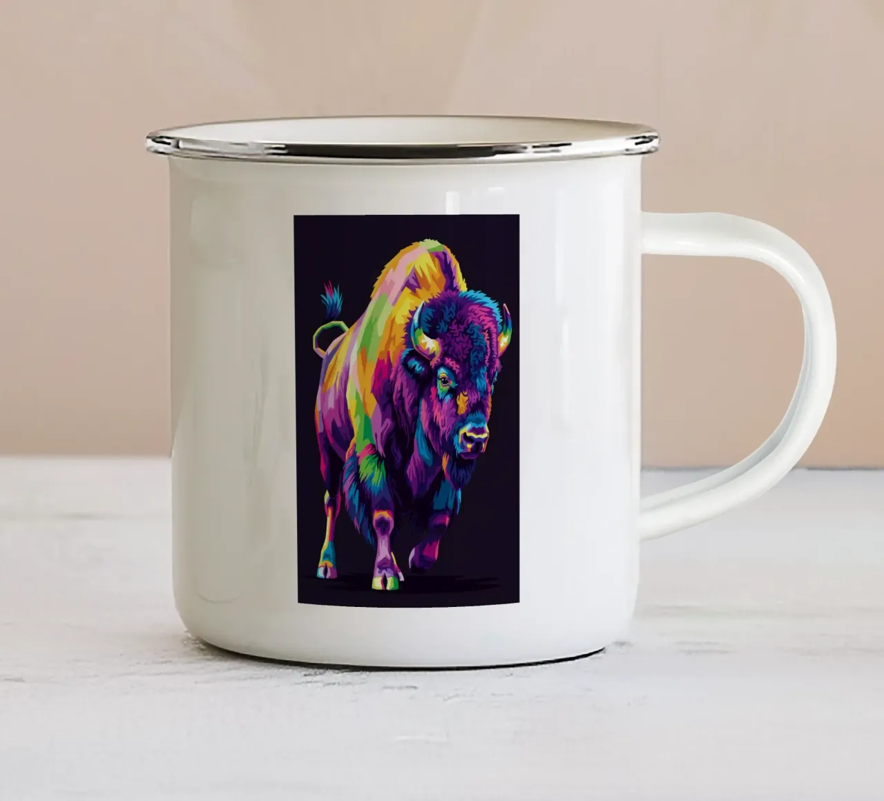 Colorato di bisonte (1) tazza in smalto da Wild Life studio