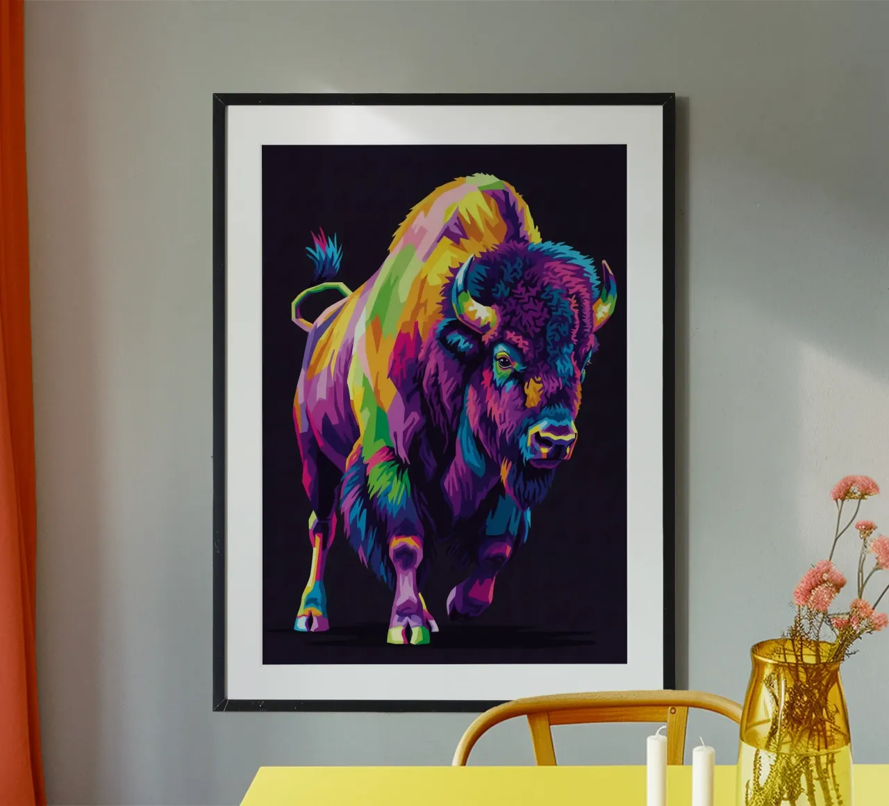 Colorato di bisonte (1) poster con telaio in plastica da Wild Life studio