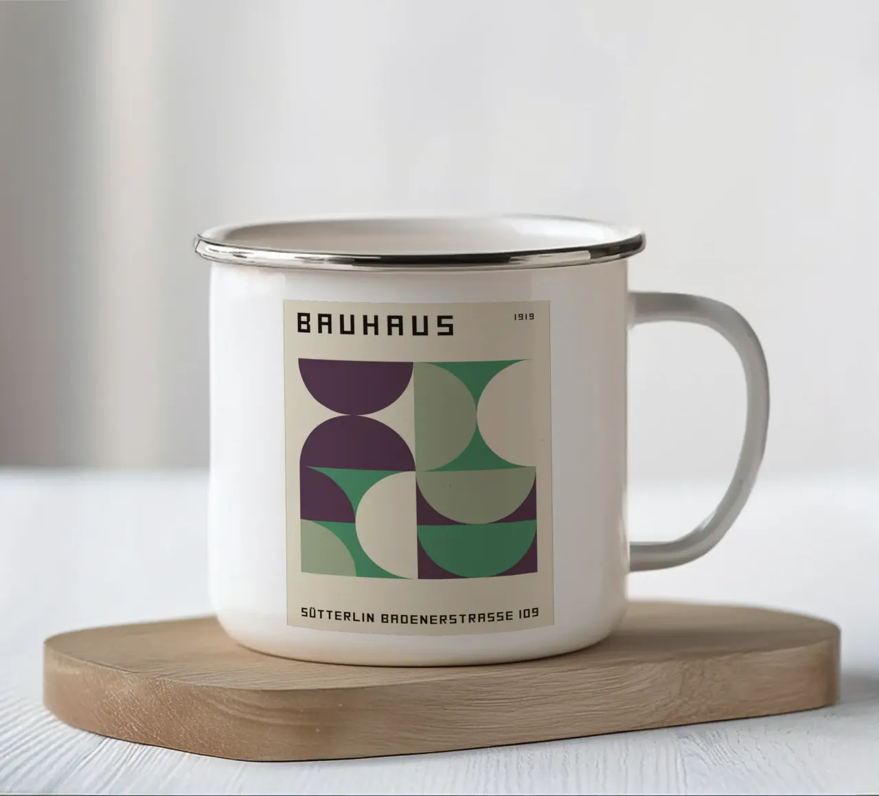 forme geometriche cerchi quadrati tazza in smalto da Laura Harris