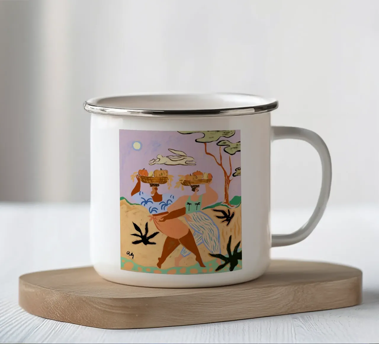 donne che ballano con le zucche tazza in smalto da gudikan shop