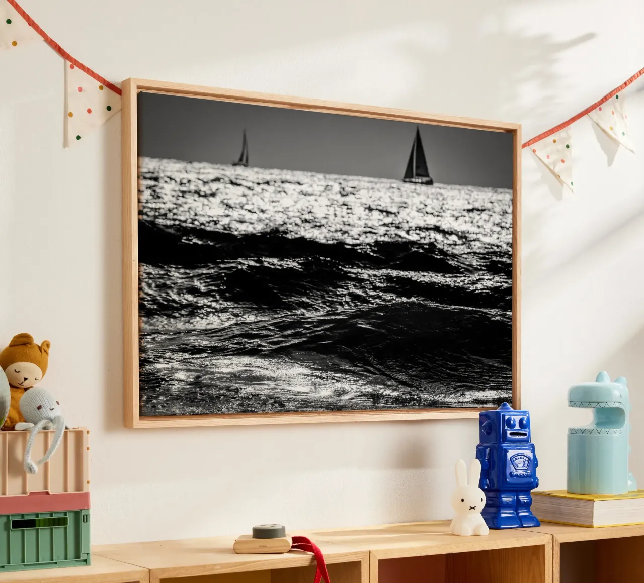 Twee zeilboten canvas met Baklijst van Tal Paz-Fridman