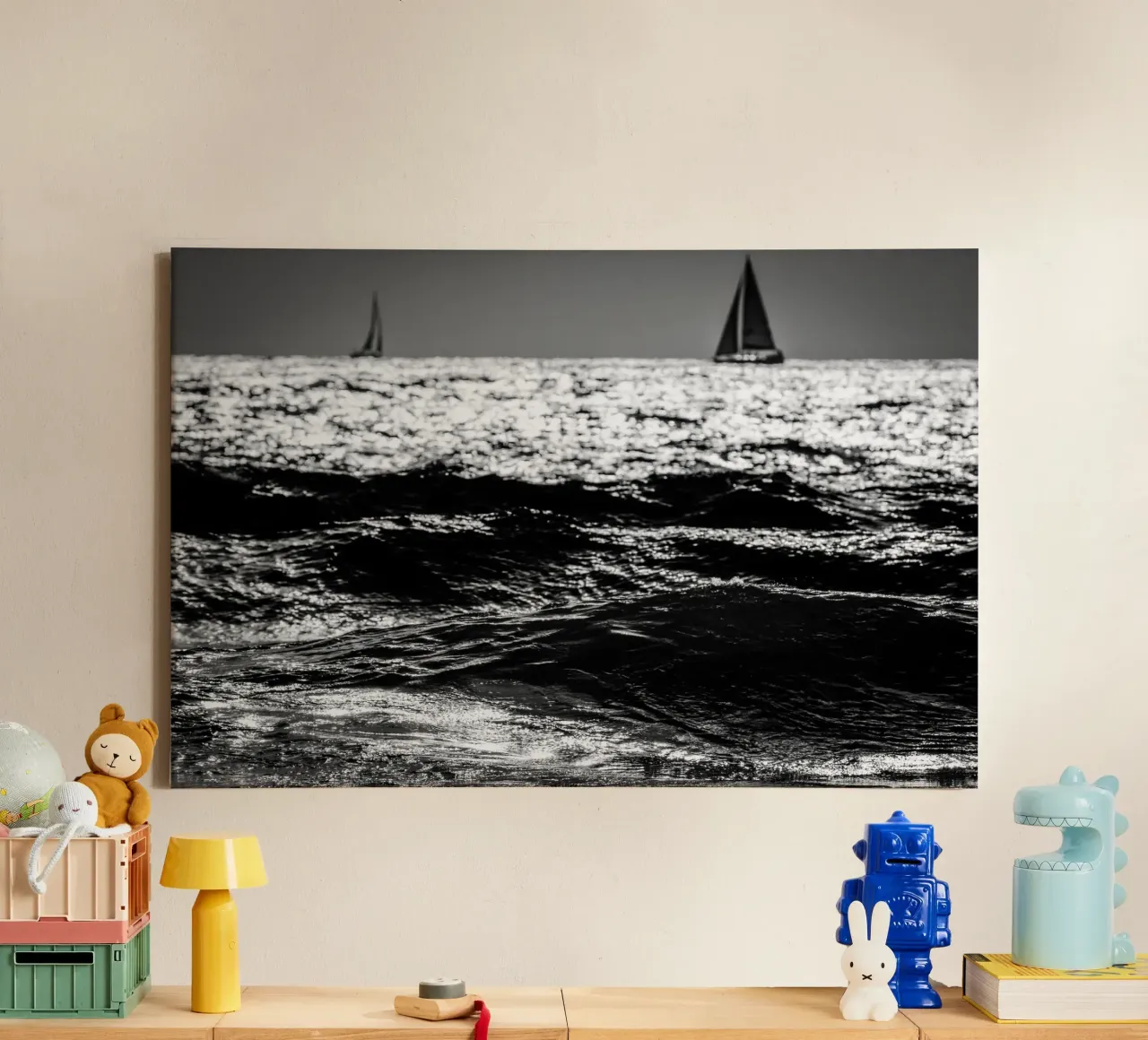 Twee zeilboten canvas met Baklijst van Tal Paz-Fridman