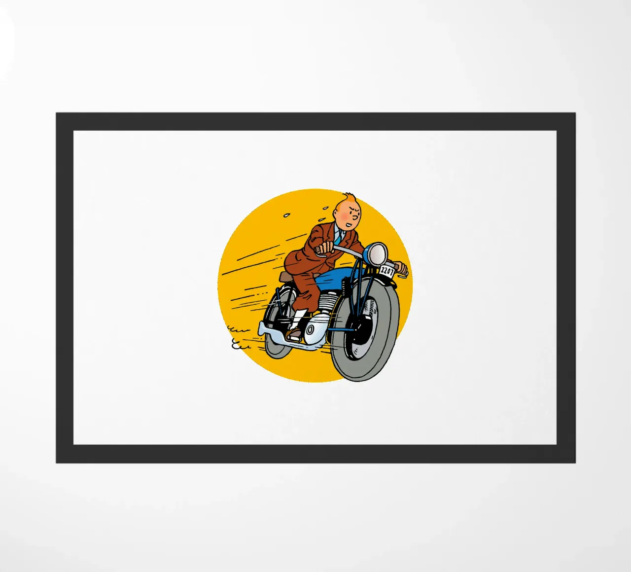 Tintin in sella a una moto d'epoca zerbino da Kango Studios