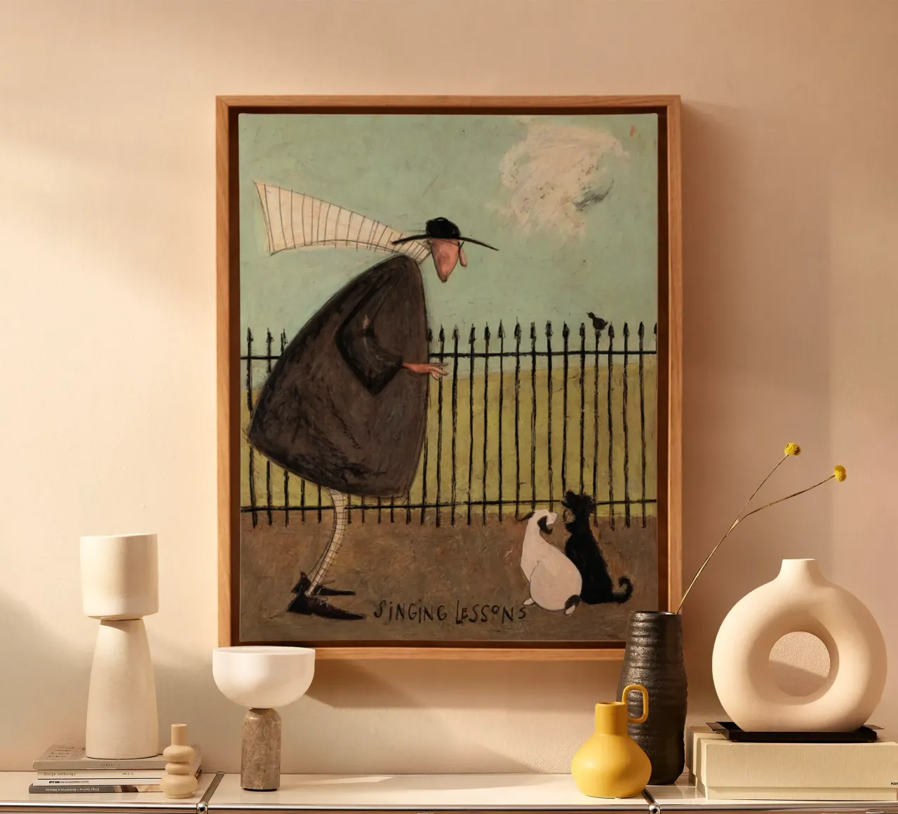 DOG ART PRINT Singing Lessons Sam Toft Sam Toft canvas with Floater frame by Patrick Mitchell