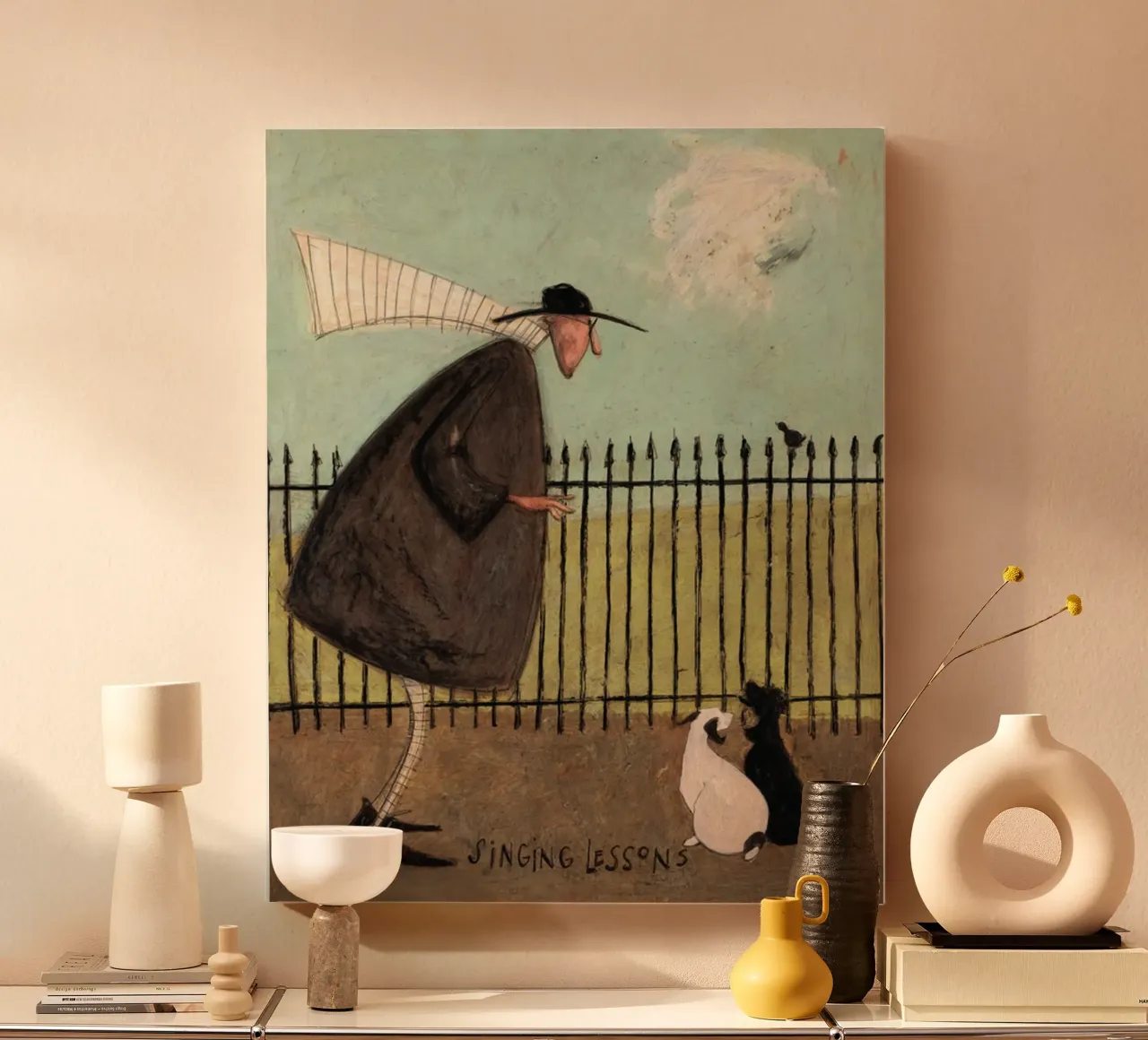 DOG ART PRINT Singing Lessons Sam Toft Sam Toft canvas with Floater frame by Patrick Mitchell