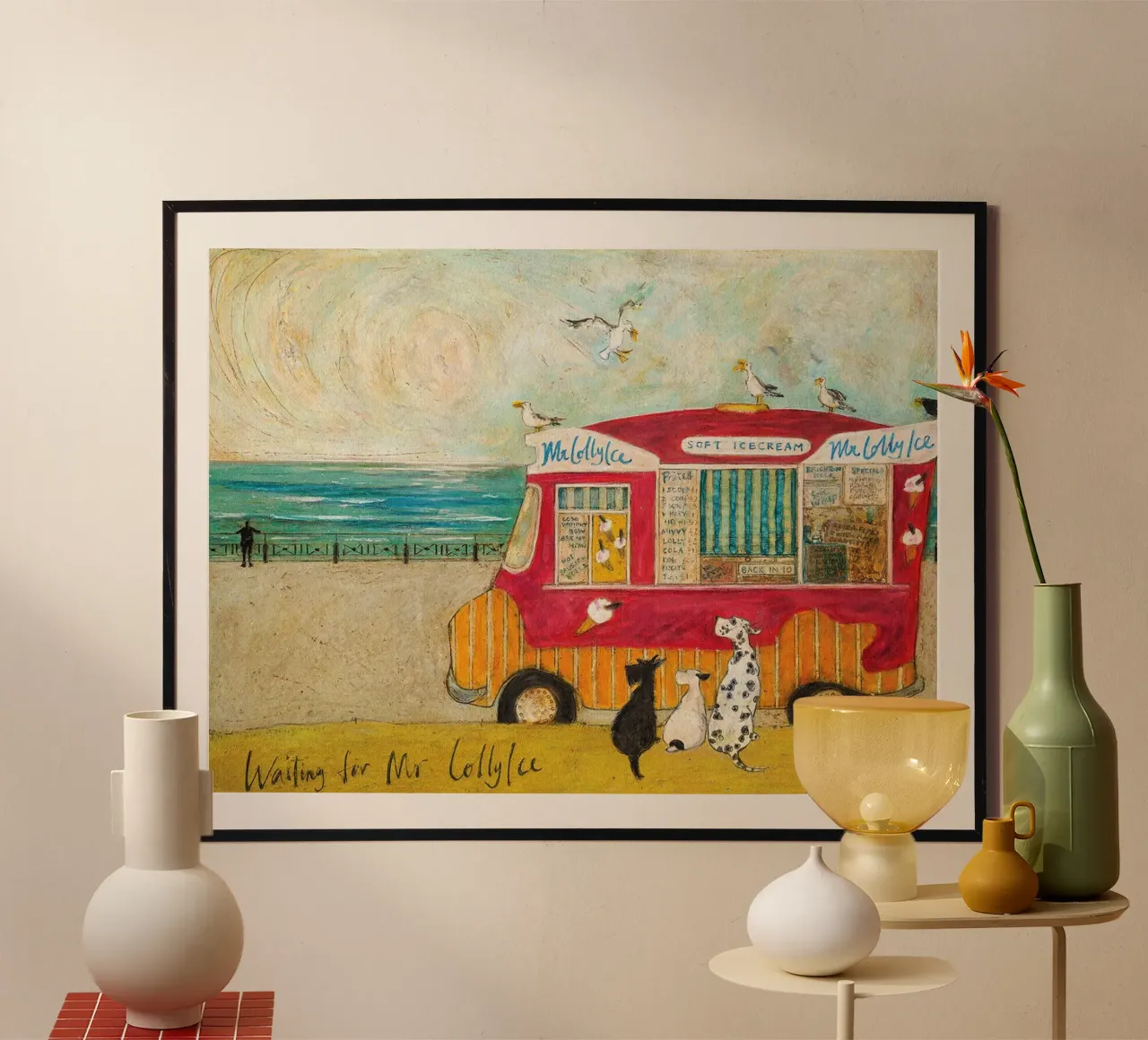 Sam Toft - Aspettando il signor Lolly Ice poster con telaio in alluminio da Patrick Mitchell