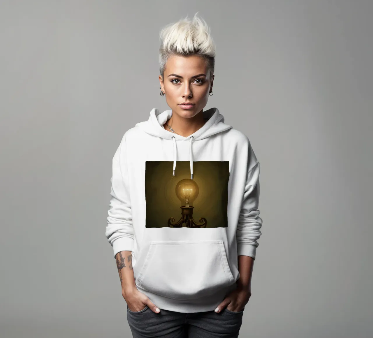 Lampadina illuminata su supporto in metallo felpa con cappuccio da DesignDoodle