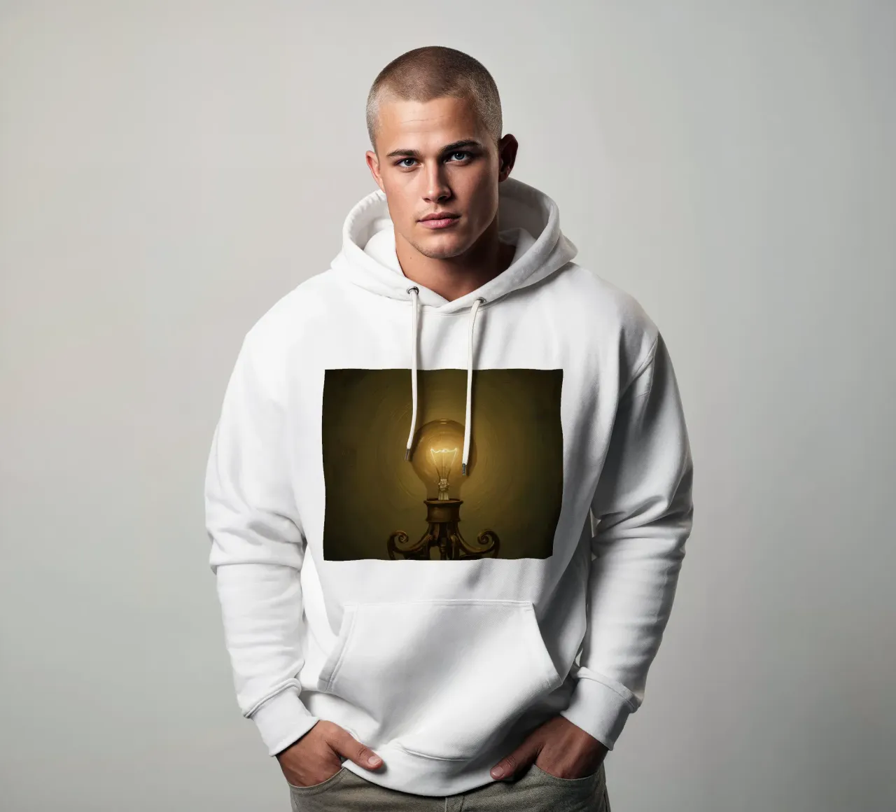 Lampadina illuminata su supporto in metallo felpa con cappuccio da DesignDoodle