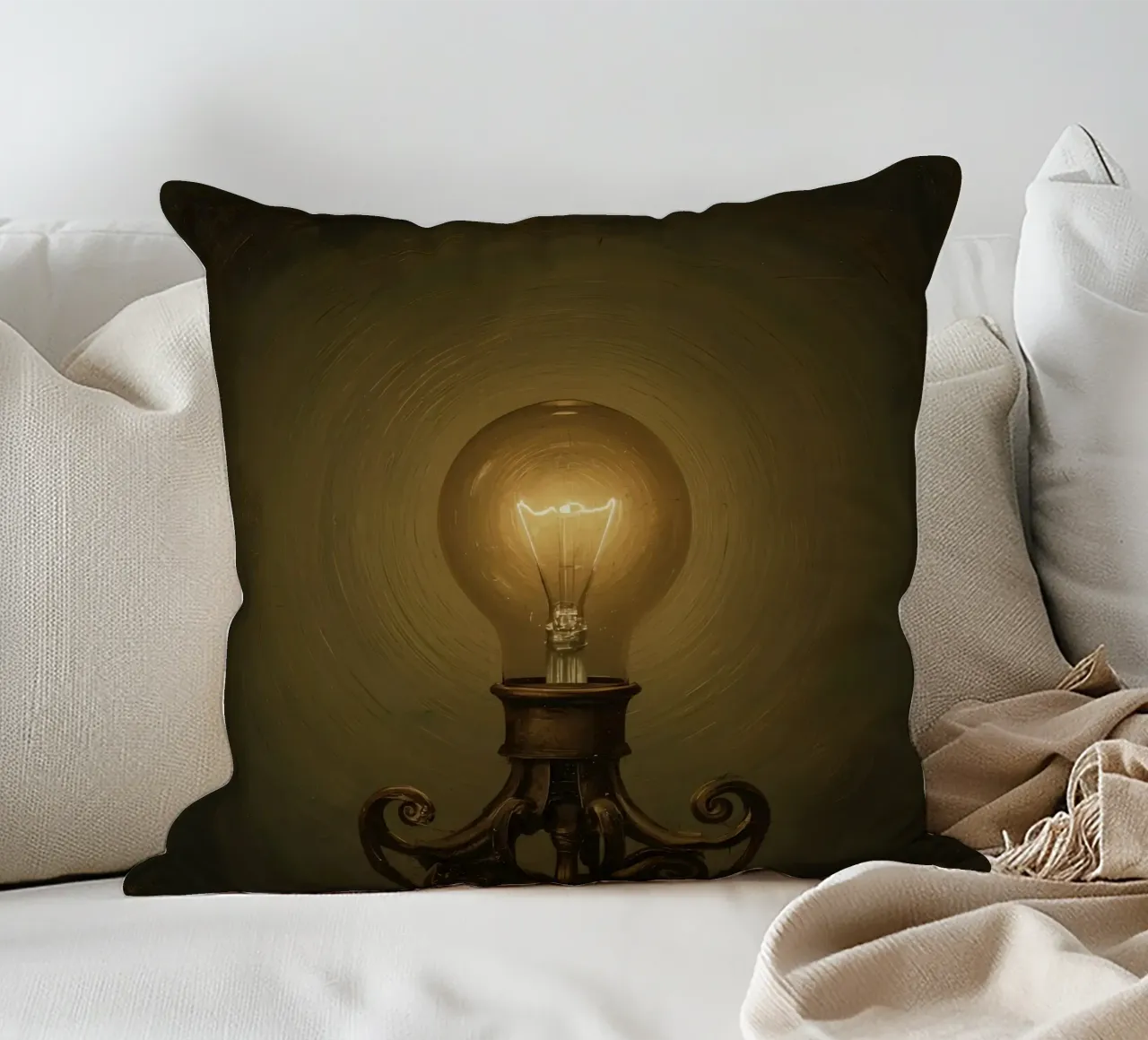 Lampadina illuminata su supporto in metallo cuscino da DesignDoodle