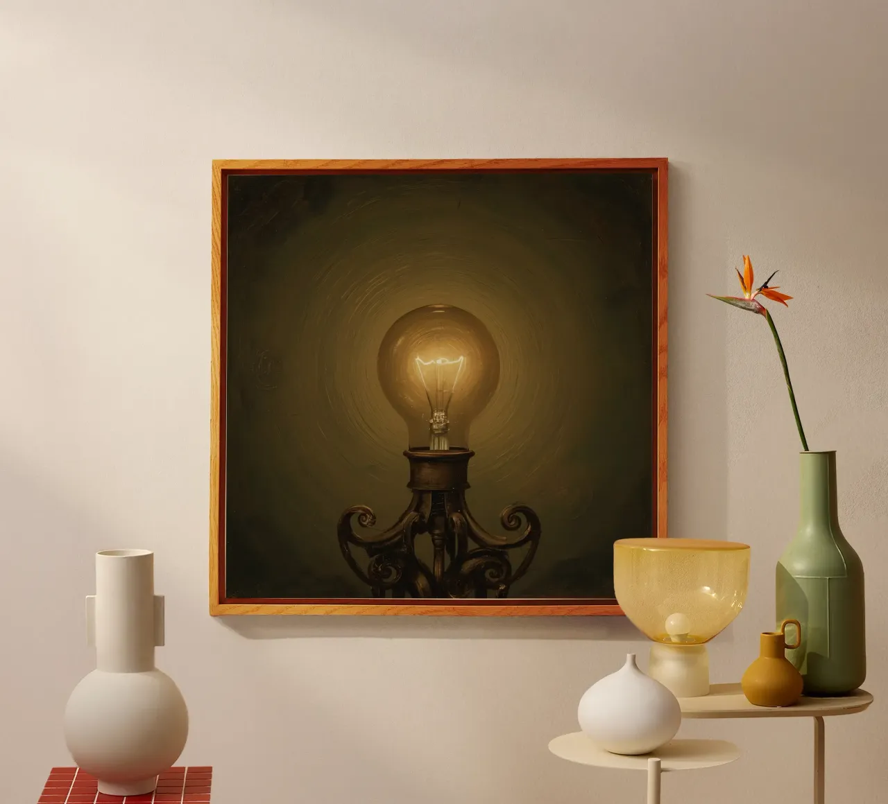 Lampadina illuminata su supporto in metallo plexiglass da DesignDoodle