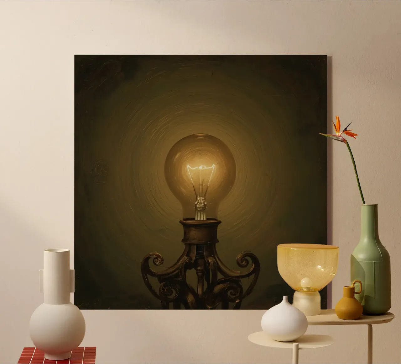 Lampadina illuminata su supporto in metallo plexiglass da DesignDoodle