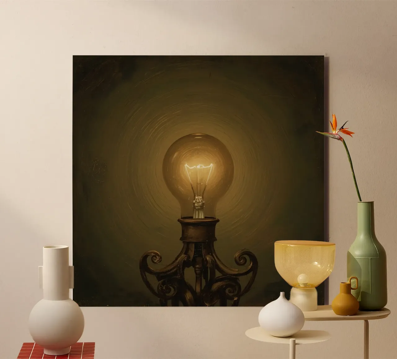 Lampadina illuminata su supporto in metallo alluminio dibond da DesignDoodle