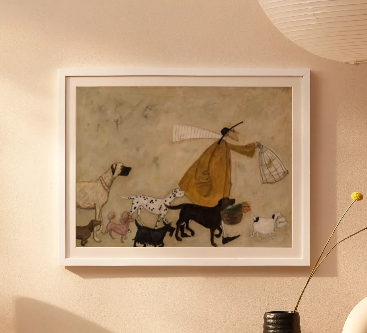 Visita a vecchi amici a Battersea di Sam Toft poster con telaio in alluminio da Patrick Mitchell