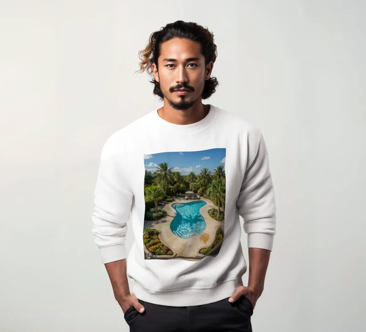 Piscina a forma di rene circondata dal paesaggio felpa da DesignDoodle