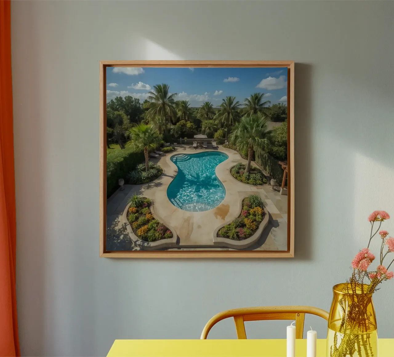 Piscina a forma di rene circondata dal paesaggio tela con Cornice a cassetta da DesignDoodle