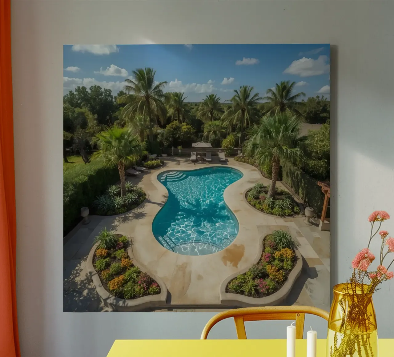 Piscina a forma di rene circondata dal paesaggio tela con Cornice a cassetta da DesignDoodle