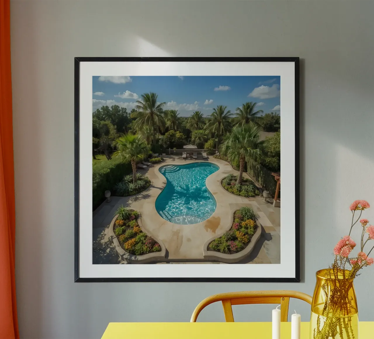 Piscina a forma di rene circondata dal paesaggio poster da DesignDoodle