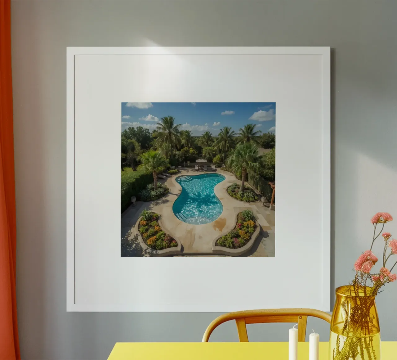 Piscina a forma di rene circondata dal paesaggio poster da DesignDoodle