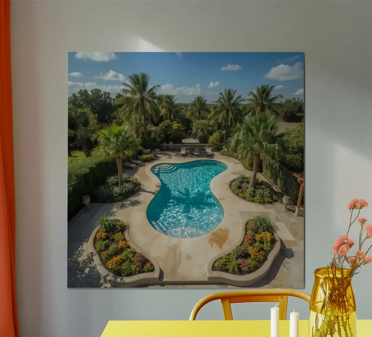 Piscina a forma di rene circondata dal paesaggio poster da DesignDoodle
