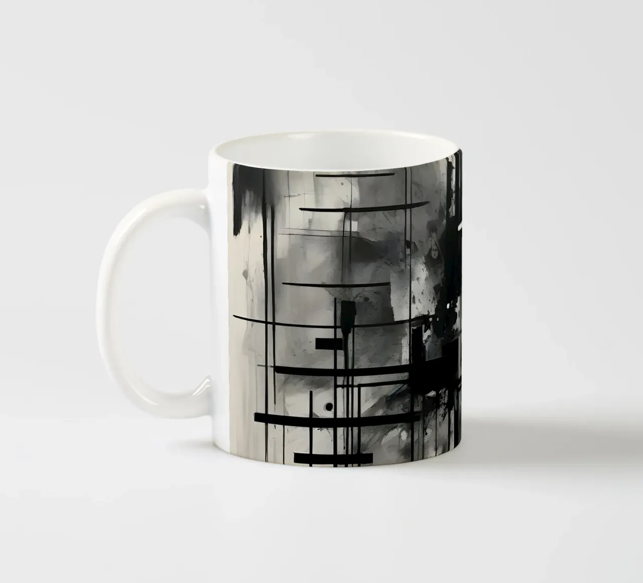 Monochrome Abstract Wall Art - Chaos and Structure 1/2 tazza in ceramica da Lady Mathzeba