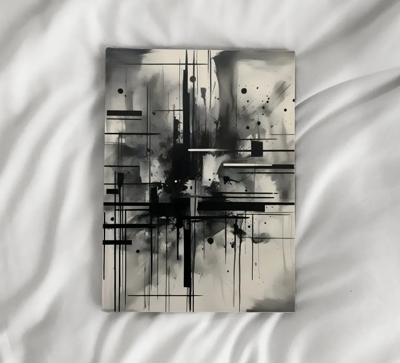 Monochrome Abstract Wall Art - Chaos and Structure 1/2 notebook by Lady Mathzeba