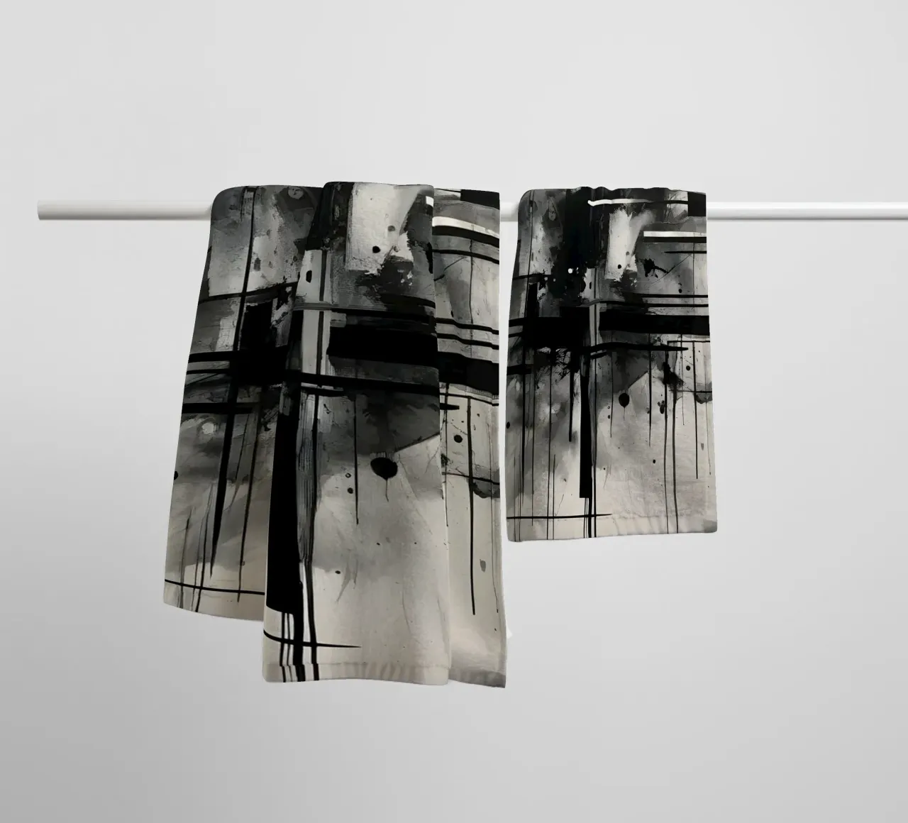 Monochrome Abstract Wall Art - Chaos and Structure 1/2 asciugamano da bagno da Lady Mathzeba