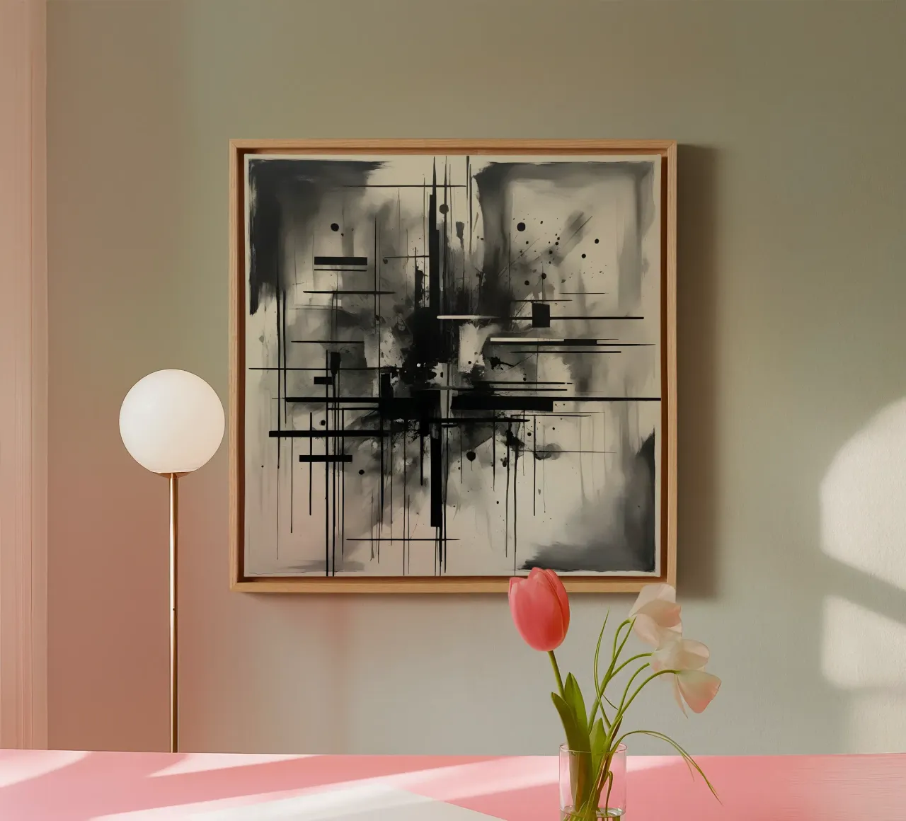 Monochrome Abstract Wall Art - Chaos and Structure 1/2 tela da Lady Mathzeba
