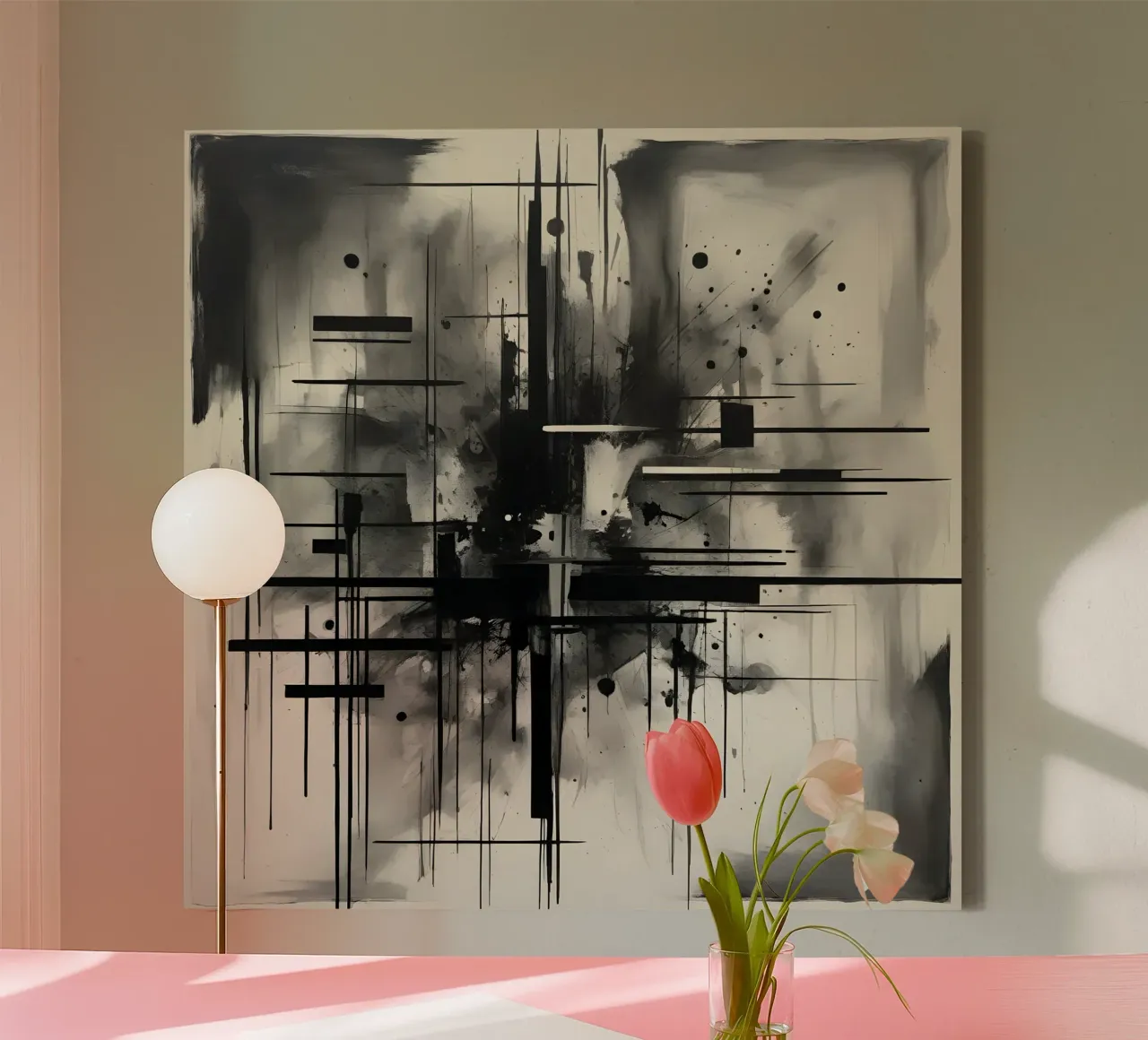 Monochrome Abstract Wall Art - Chaos and Structure 1/2 tela da Lady Mathzeba