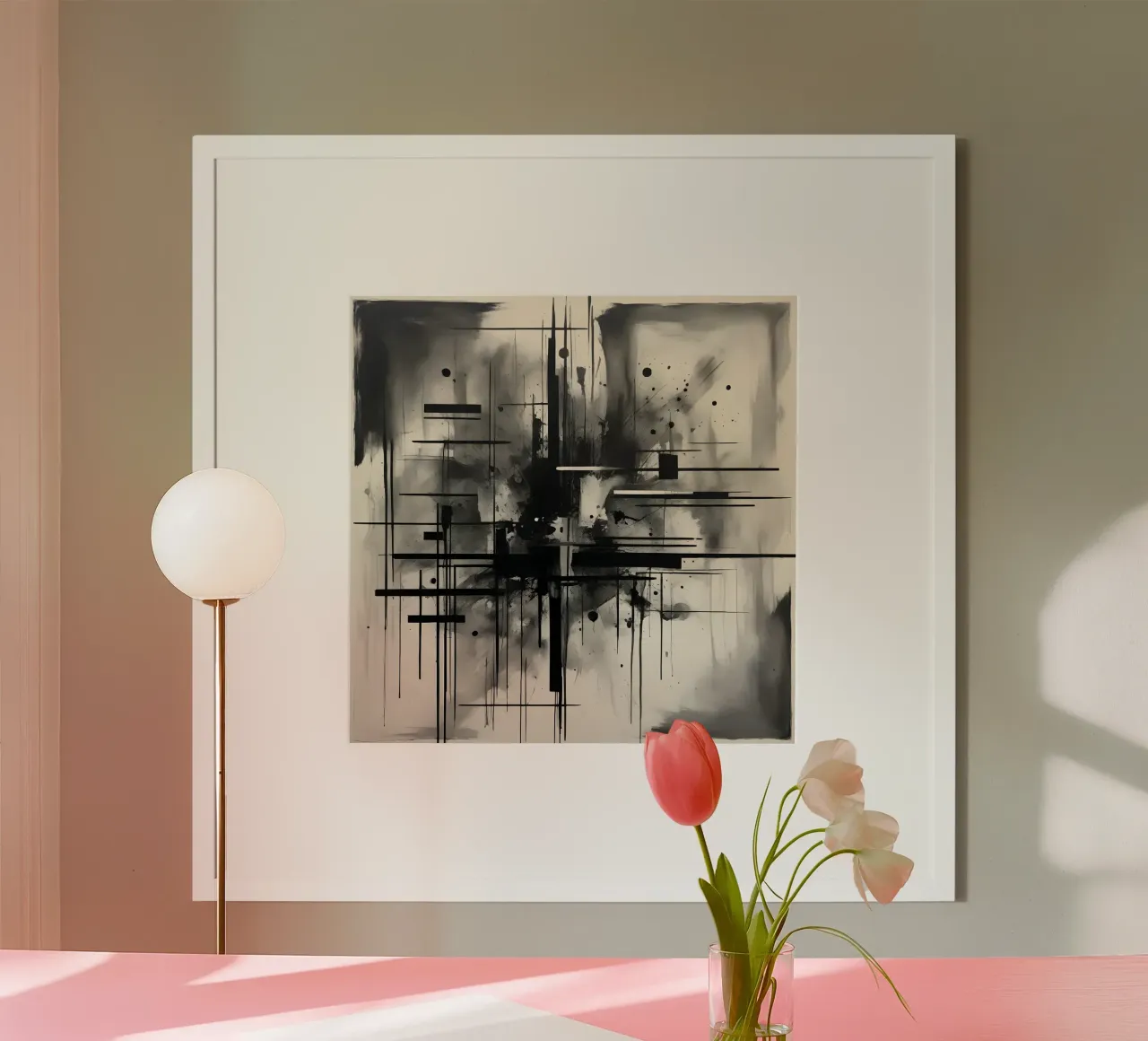 Monochrome Abstract Wall Art - Chaos and Structure 1/2 poster da Lady Mathzeba