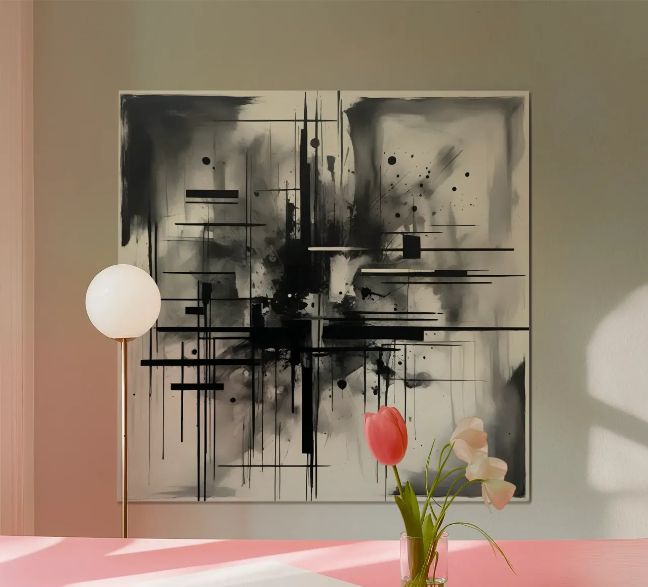 Monochrome Abstract Wall Art - Chaos and Structure 1/2 poster da Lady Mathzeba