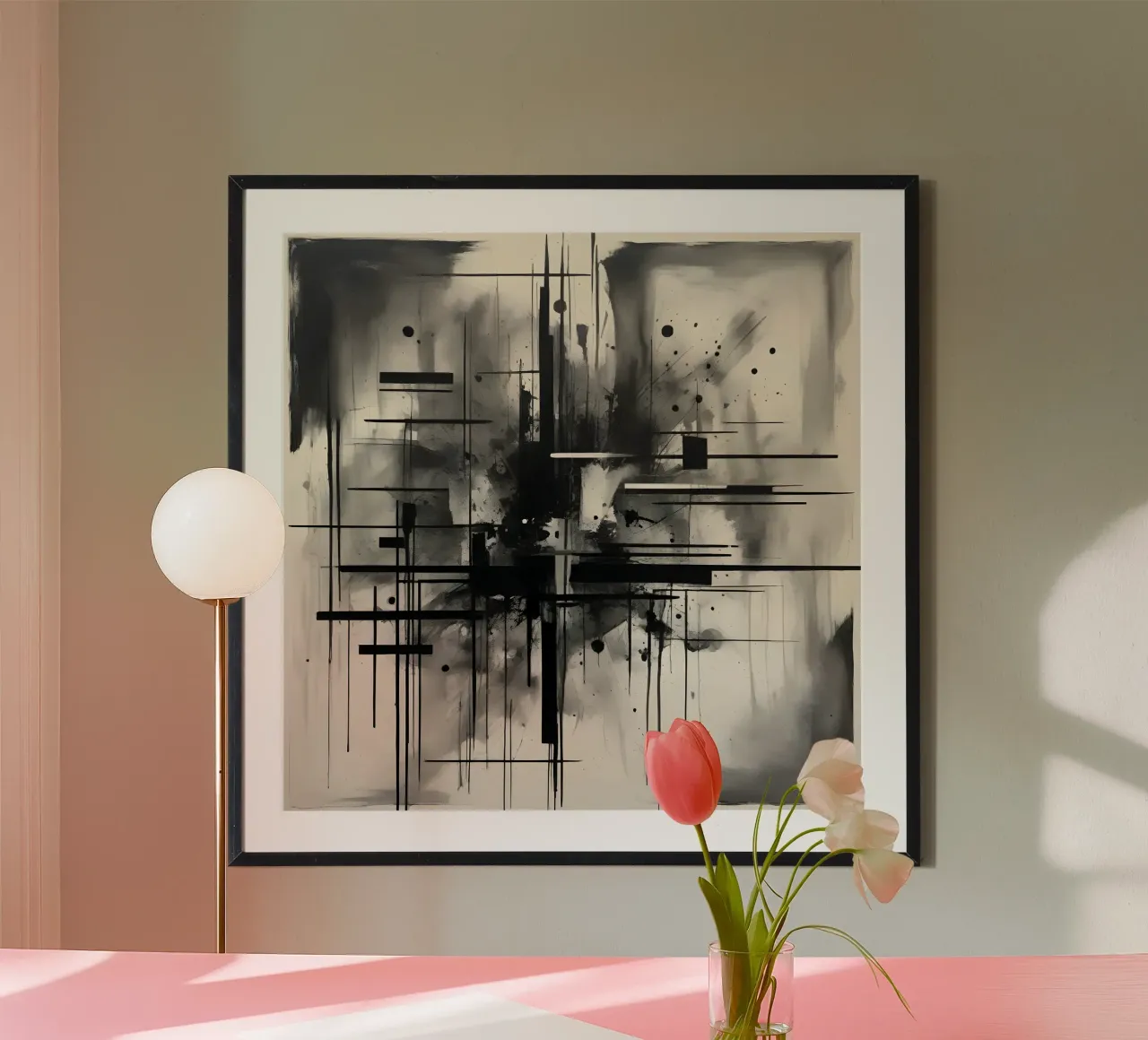 Monochrome Abstract Wall Art - Chaos and Structure 1/2 poster da Lady Mathzeba