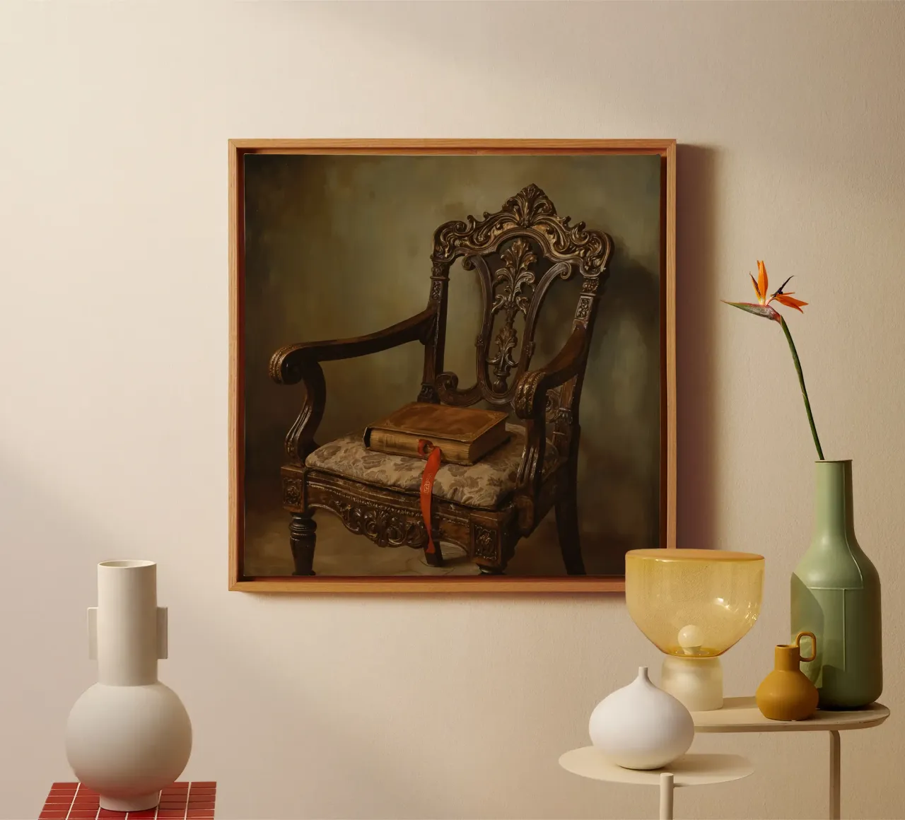 Sedia ornata con libro e nastro tela con Cornice a cassetta da DesignDoodle