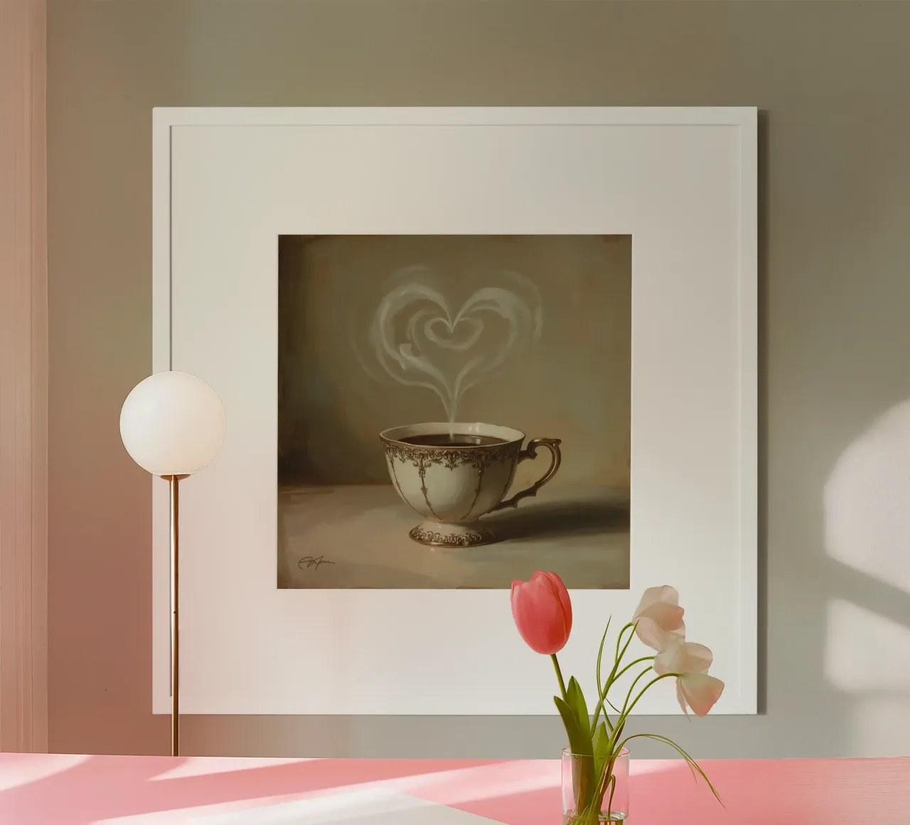 Tazza ornata con liquido scuro e vapore a forma di cuore poster da DesignDoodle