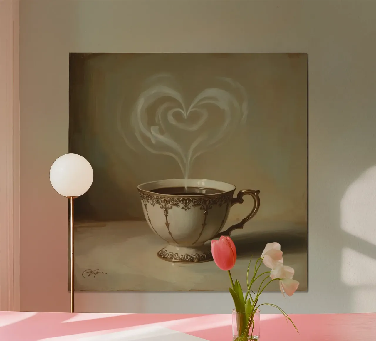 Tazza ornata con liquido scuro e vapore a forma di cuore poster da DesignDoodle