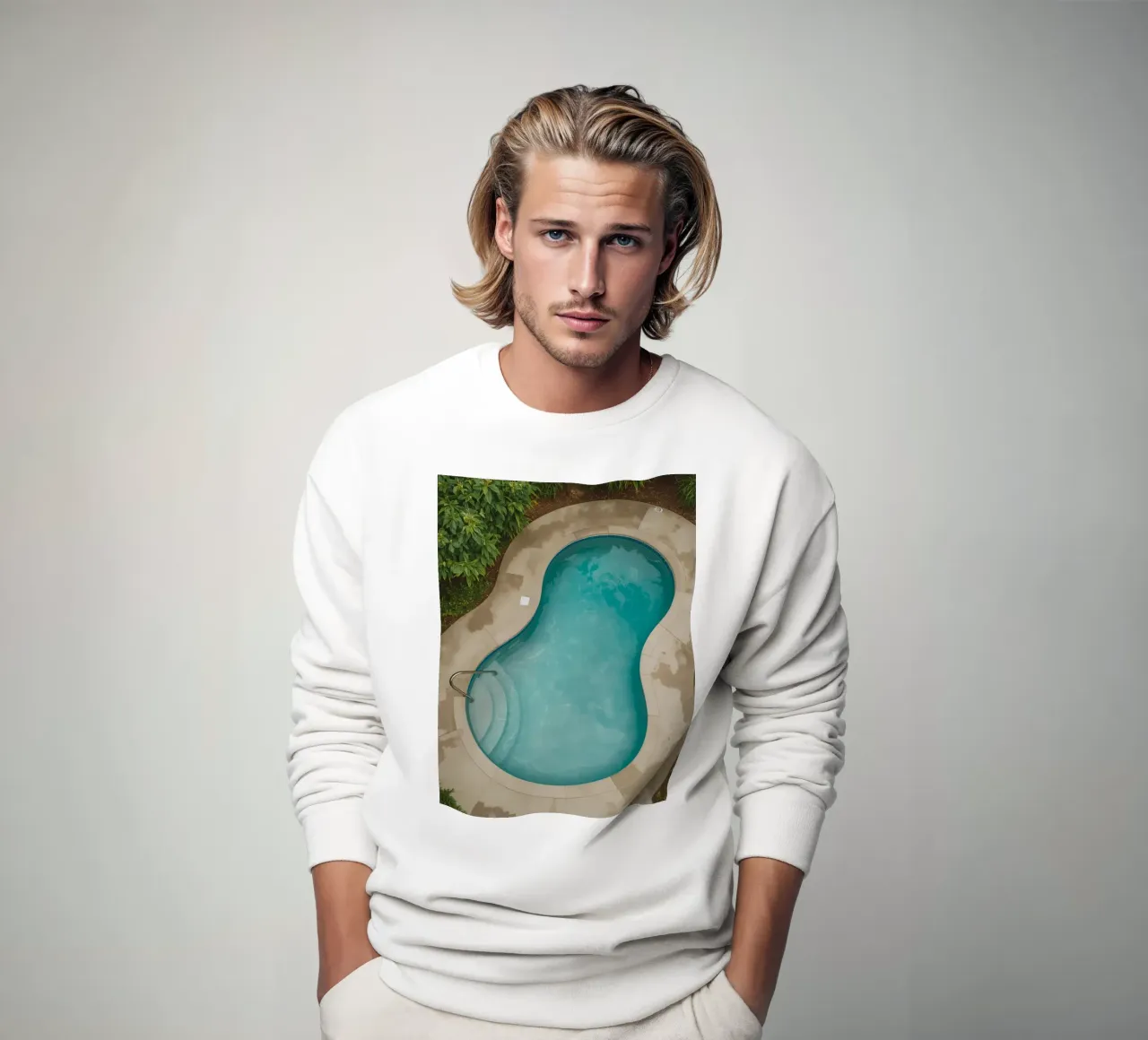 Vue aérienne d'une piscine en forme de rein sweat de DesignDoodle