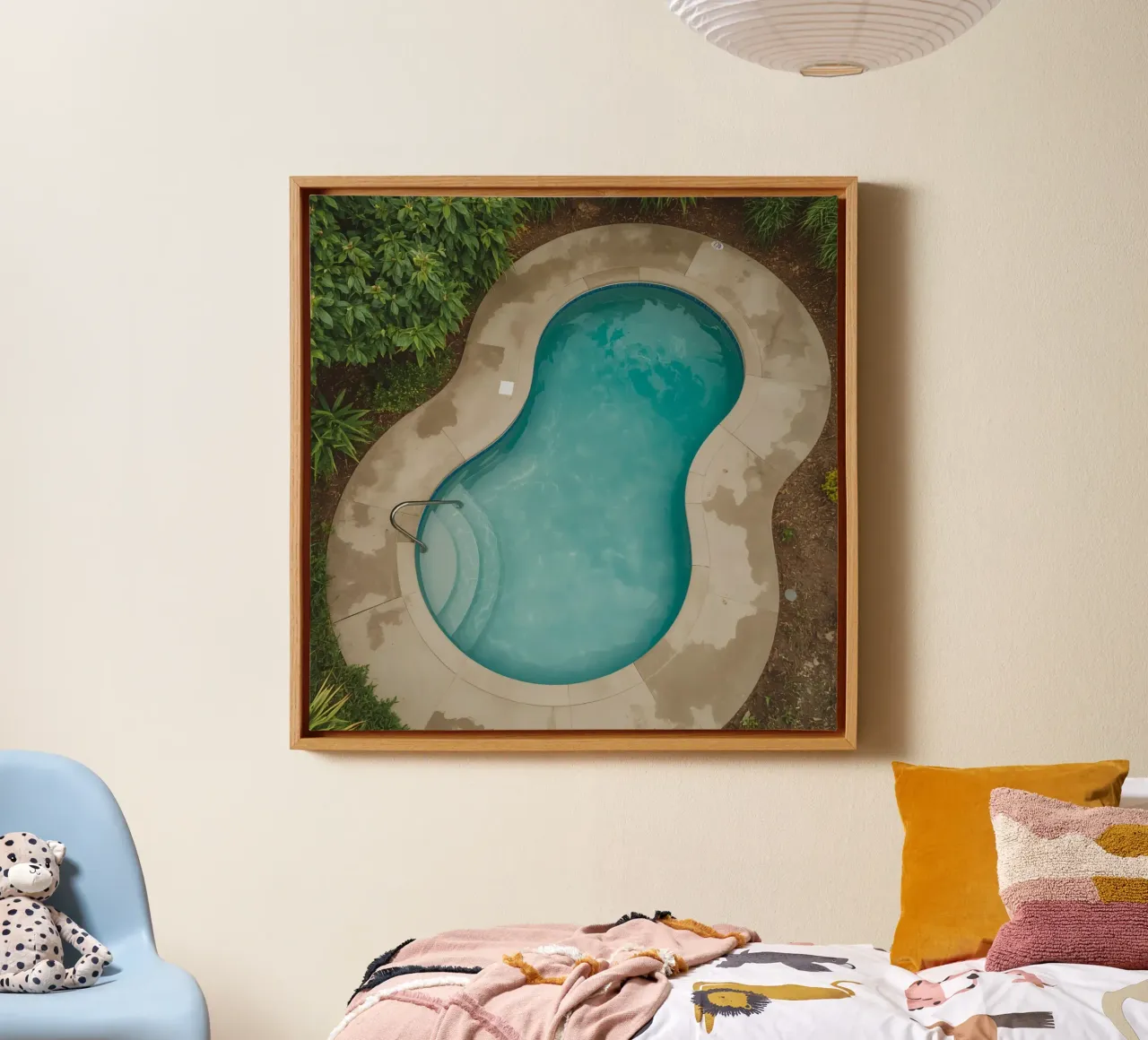Vue aérienne d'une piscine en forme de rein toile avec Caisse américaine de DesignDoodle