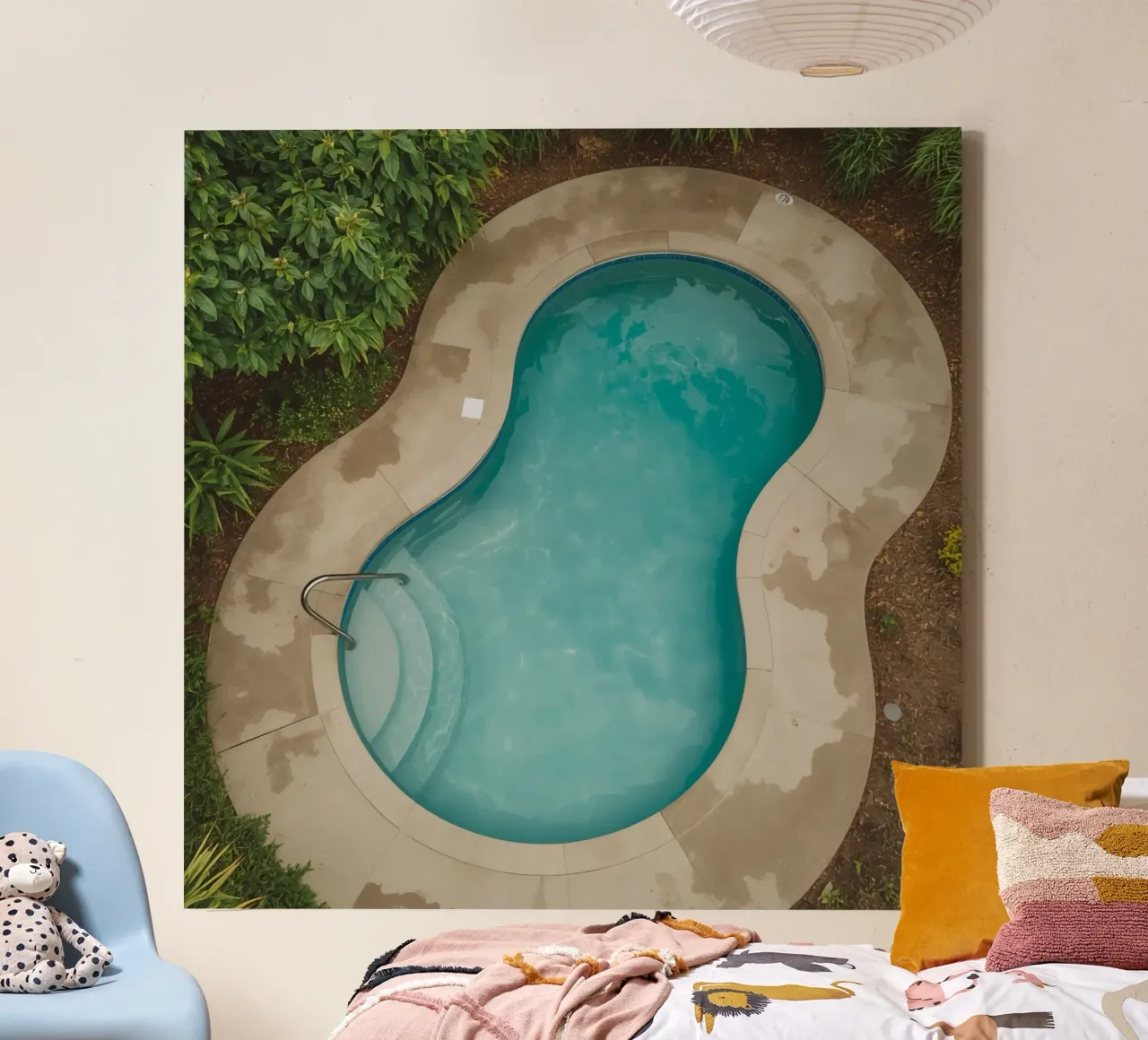 Vue aérienne d'une piscine en forme de rein toile avec Caisse américaine de DesignDoodle