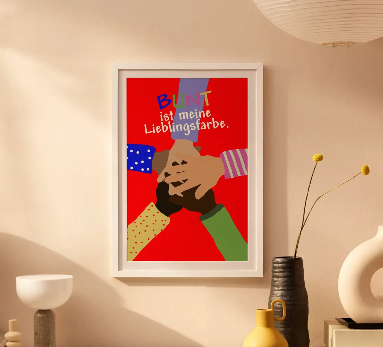 Il colore preferito è il colorato - Mani poster con telaio in legno da maramirage