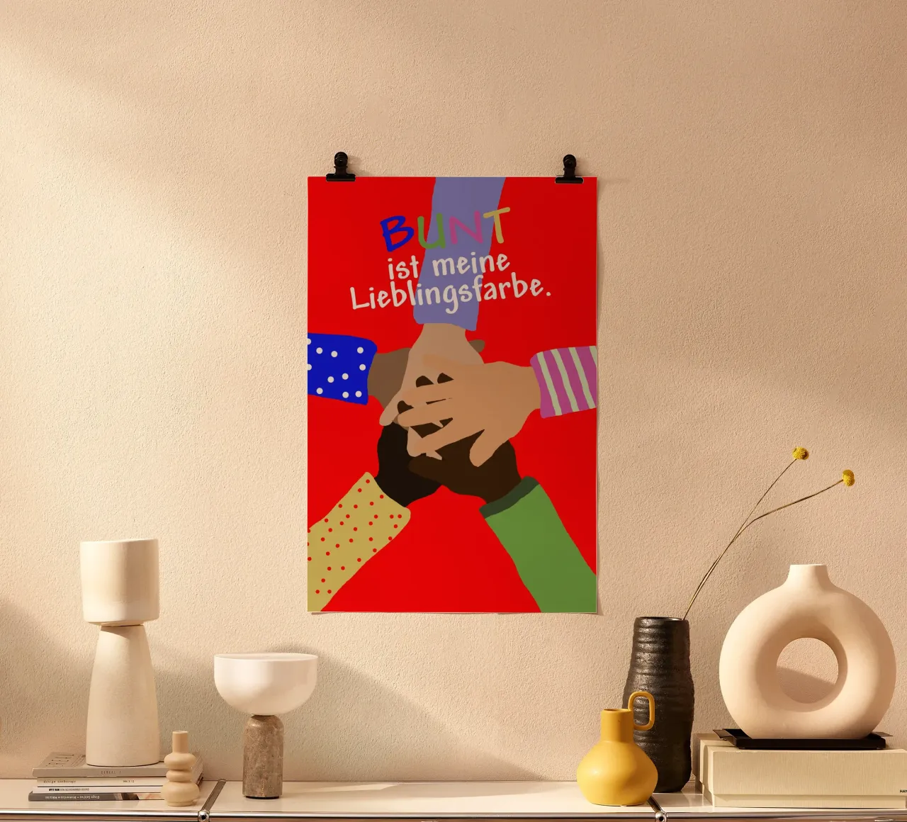 Il colore preferito è il colorato - Mani poster con telaio in legno da maramirage